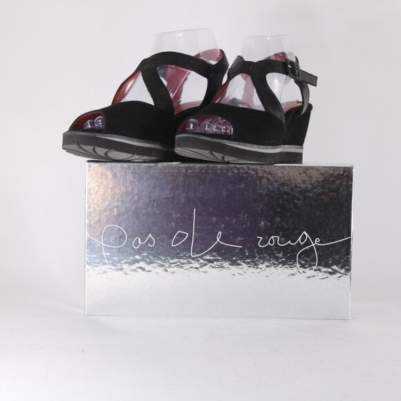 Pas De Rouge Wedge Heels Camoscio Dover Sz 39 Black Suede Leather 2.5" Heel - Picture 2 of 14